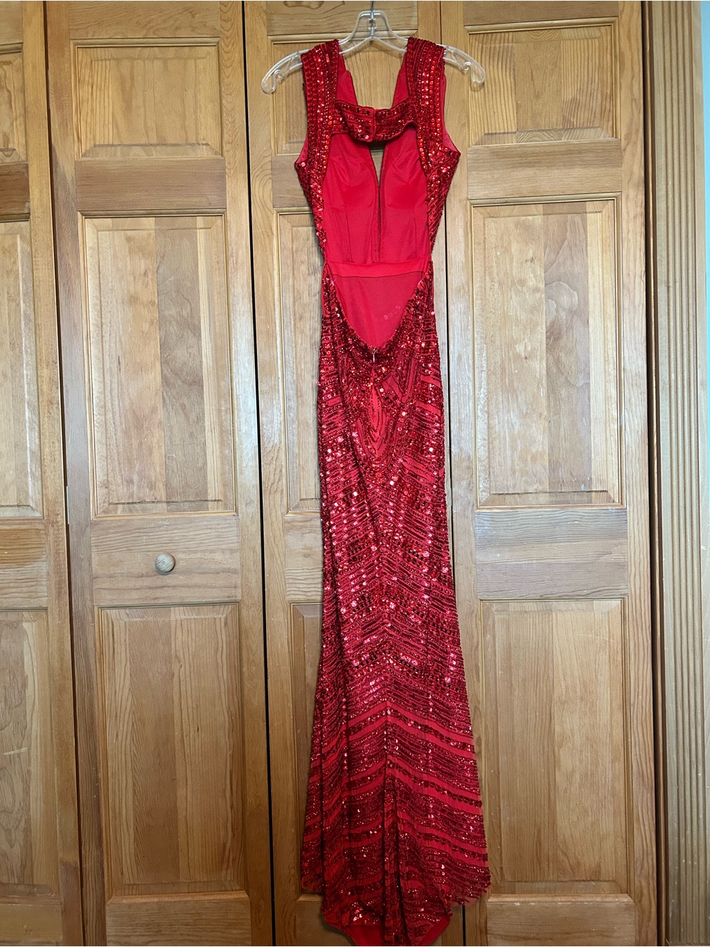 Sherri Hill Red Sequin Plunging V-Neck Prom Gown — image 2 of 6